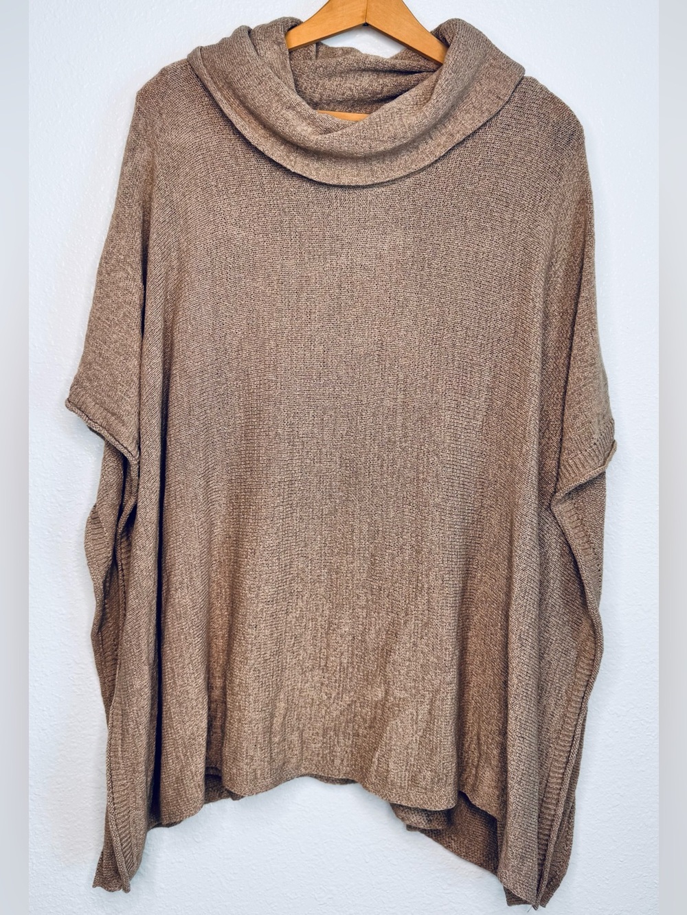 Cozy Slouchy Cowl Neck Oversized Batwing Poncho Sweater Mocha XL Chelsea Theador